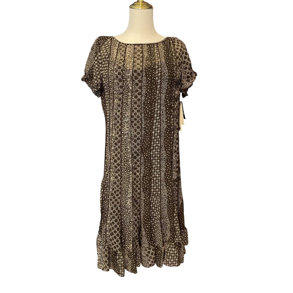 Sandra Darren Brown/Tan Short Sleeve Dress. Size 10P *MISSING BELT